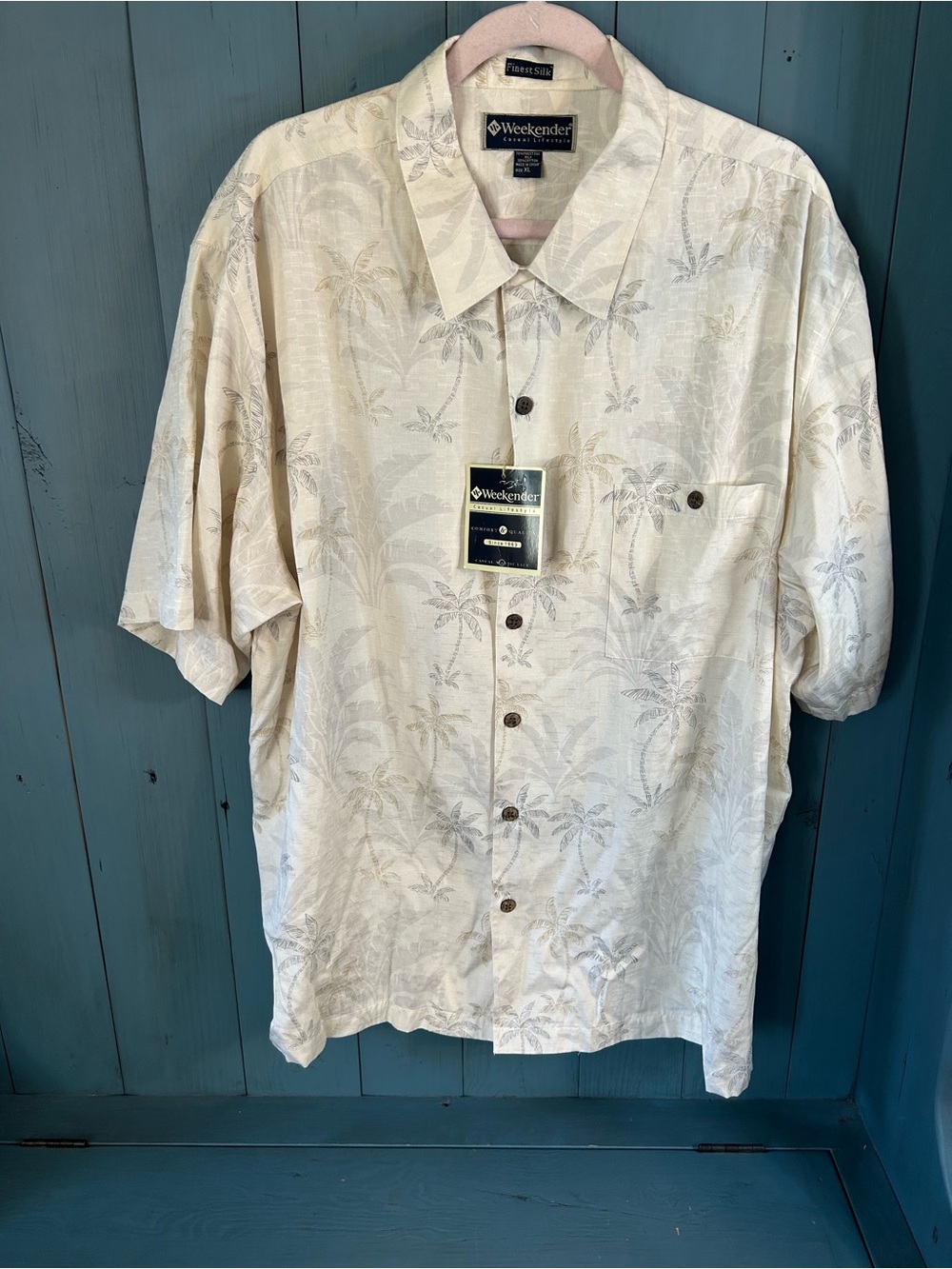 Weekenders Cream Short-Sleeve Palm-Print Button-Down Shirt | Men’s XL NWT
